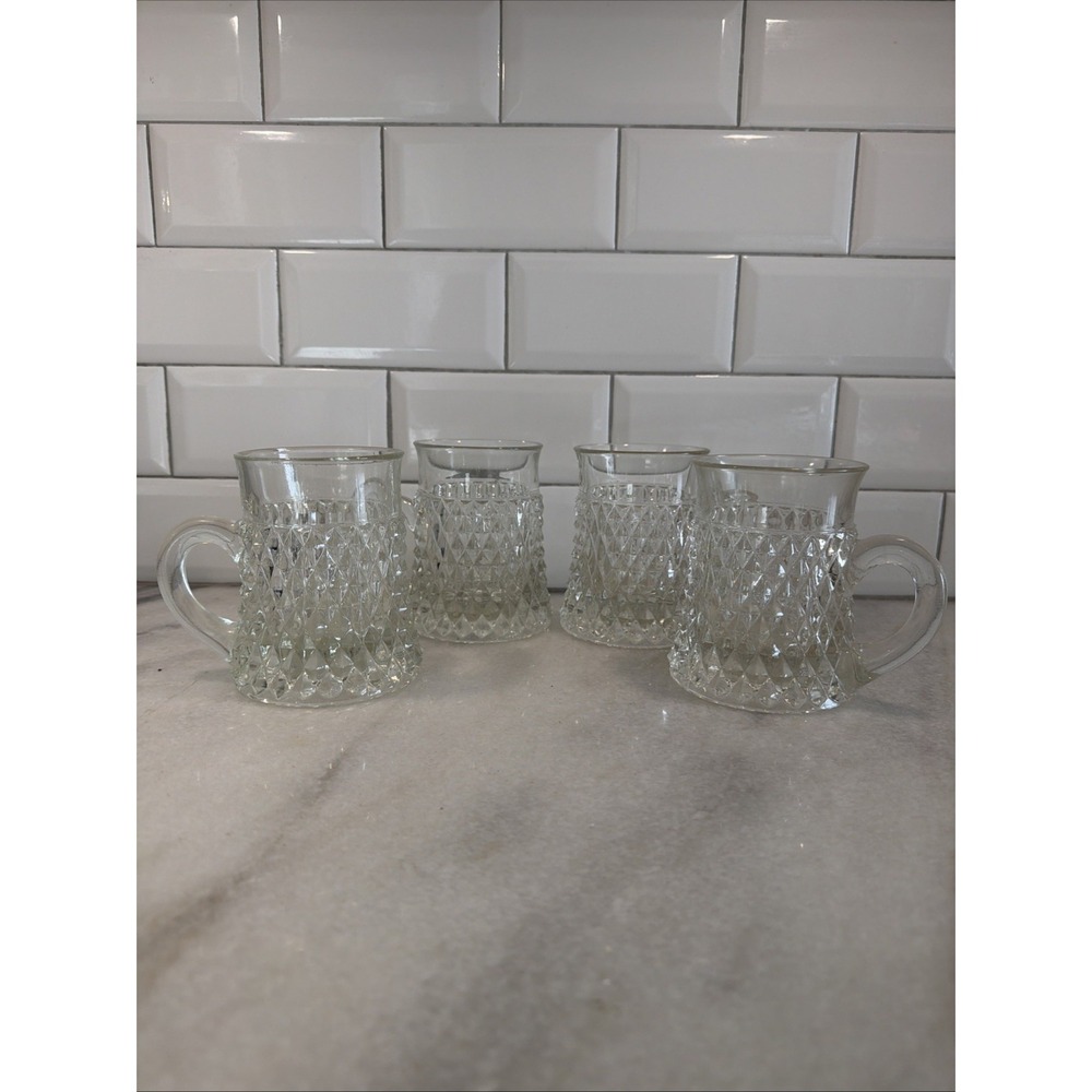 Set Of 4 Indiana Glass Co. Clear Crystal Diamond Point 8 Oz. Beer Stein ES004